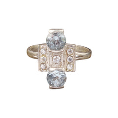 Modern Geometric Blue Topaz Cluster Ring Handmade CZ 925 Sterling Silver December Birthstone Ring