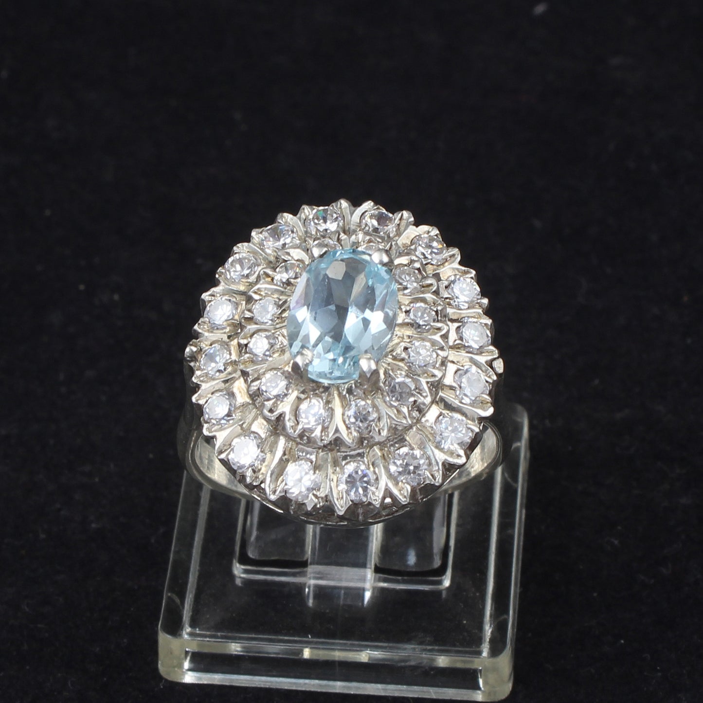 Blue Topaz Cluster Ring with CZ Handmade 925 Sterling Silver Ring For Wedding Anniversary