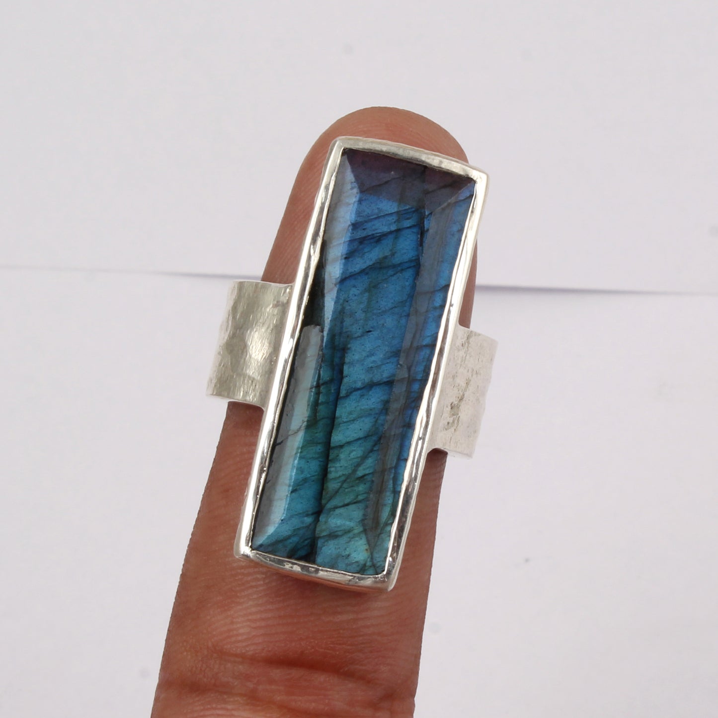 Textured Band Labradorite Ring Handmade 925 Sterling Silver Natural Gemstone Heavy Ring