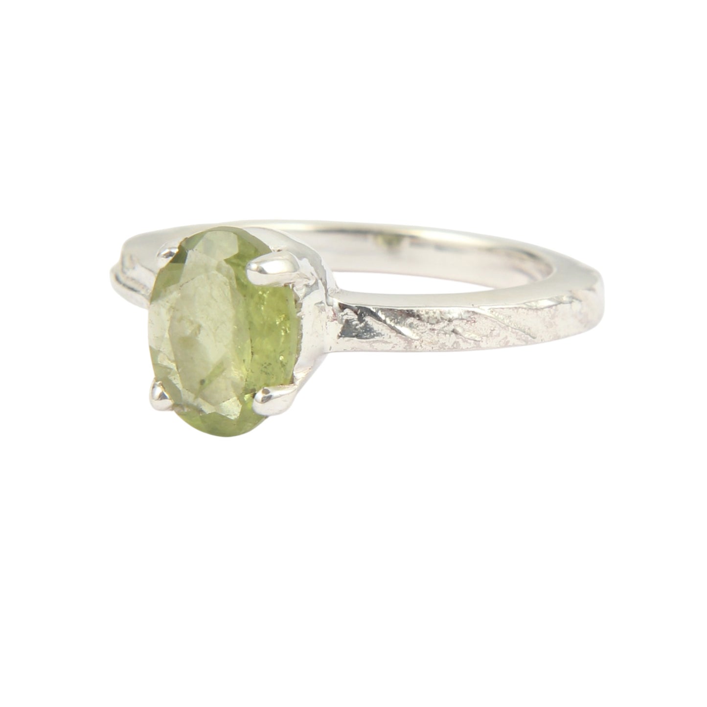 Peridot 925 Sterling Silver Handmade Prong Setting Ring August Birthstone Textured Band Ring