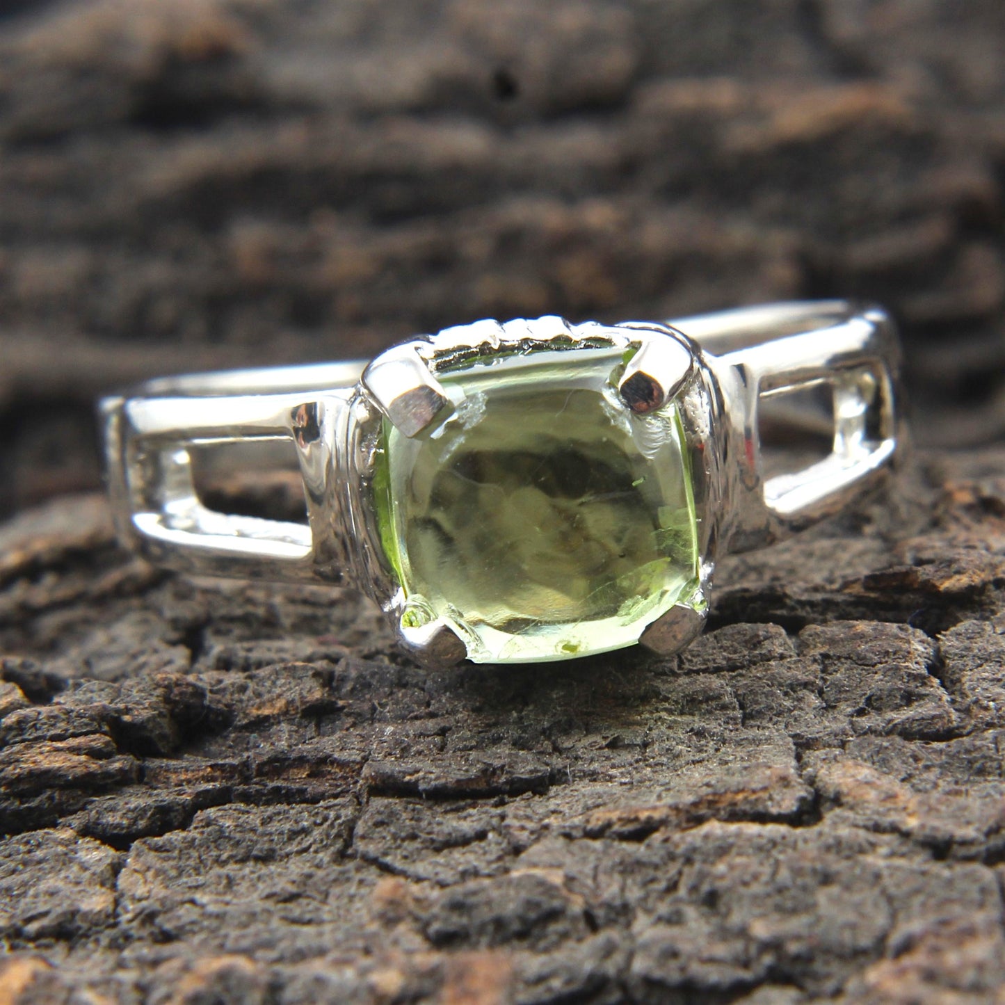 Cushion Peridot Ring Handmade 925 Sterling Silver Lightweight Prong Setting Jewelry
