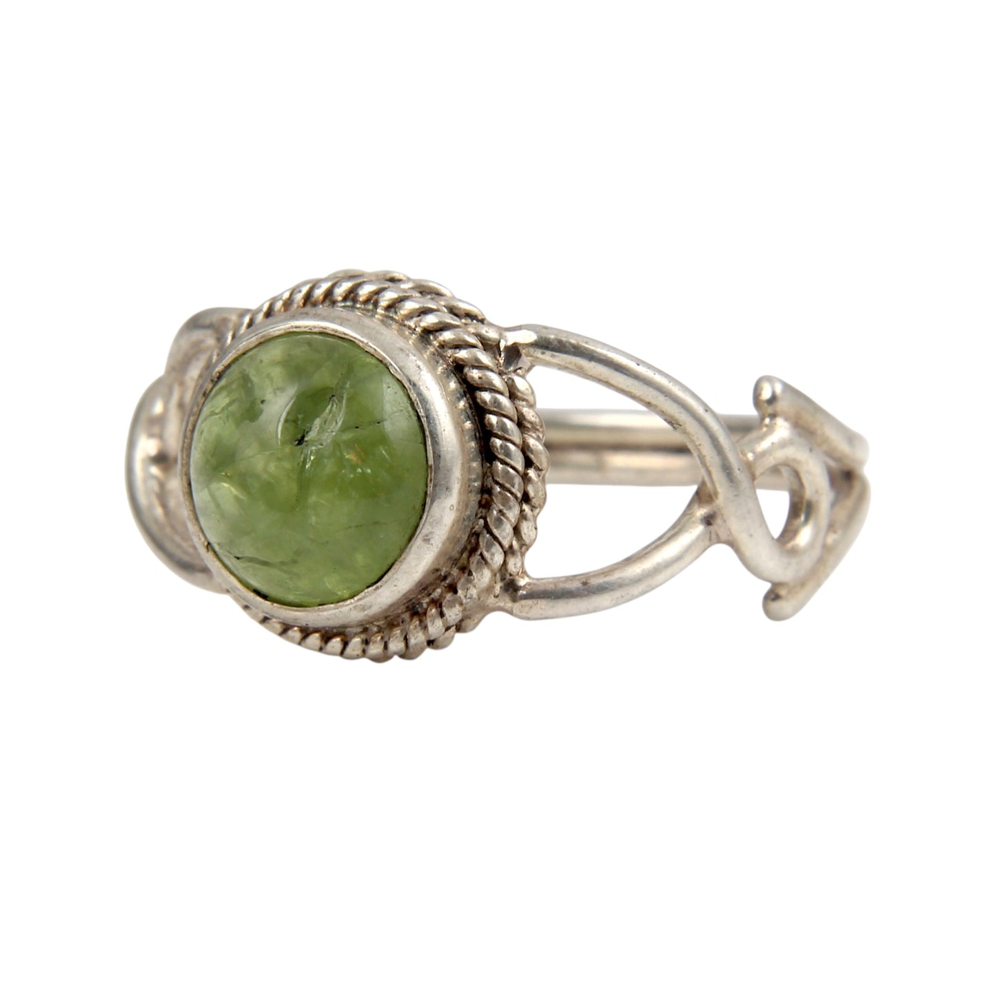 Peridot Ring in 925 Sterling Silver Handmade Round Twisted Wire Design Gemstone Ring August Birthstone Ring