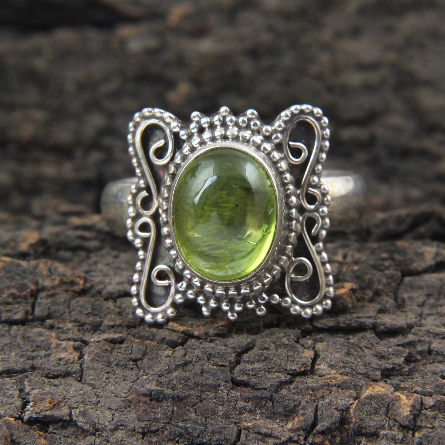 Bohemian Peridot Ring 925 Sterling Silver Handmade Natural Gemstone Ring