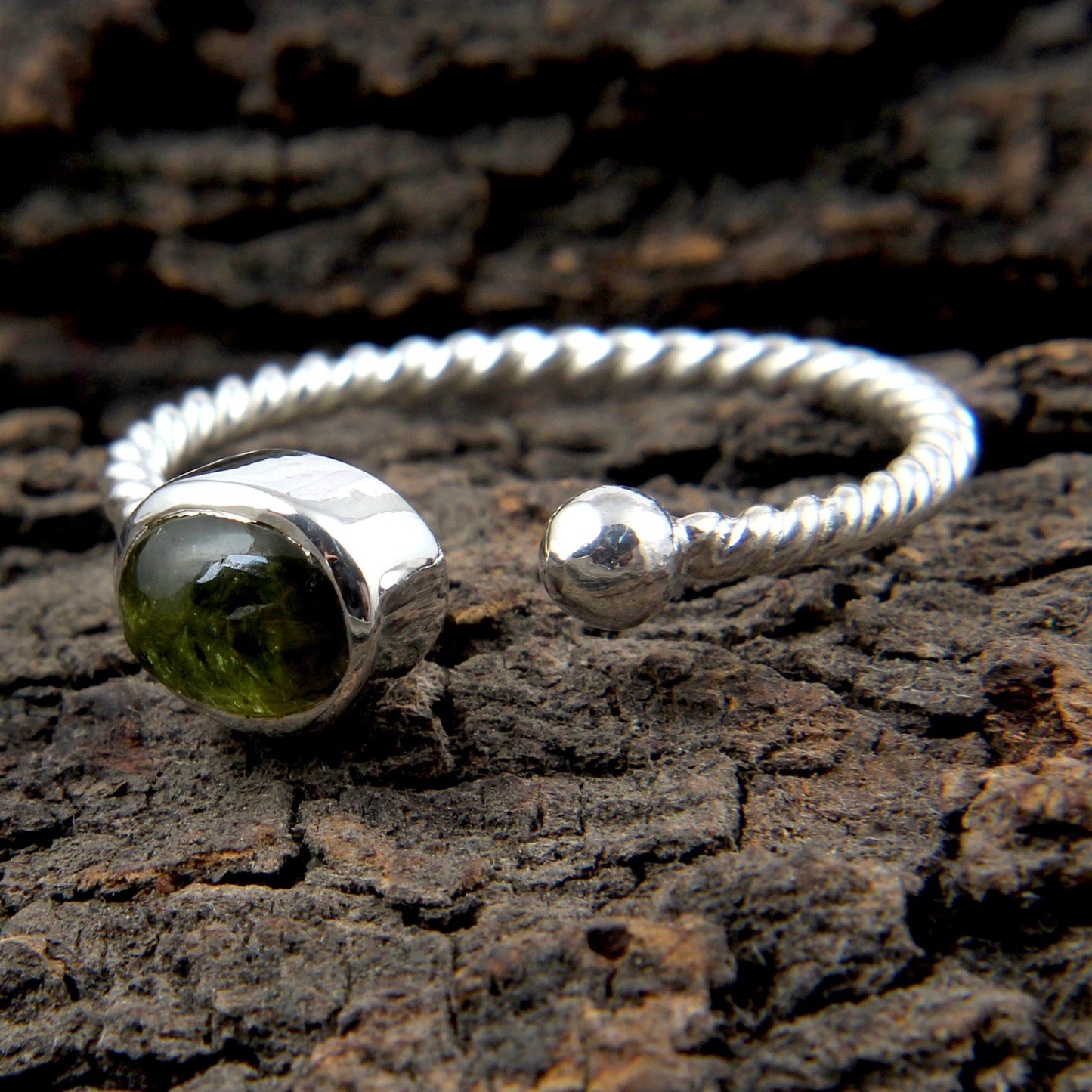 Peridot 925 Sterling Silver Ring August Birthstone Ring Adjustable Twisted Wire Band Ring