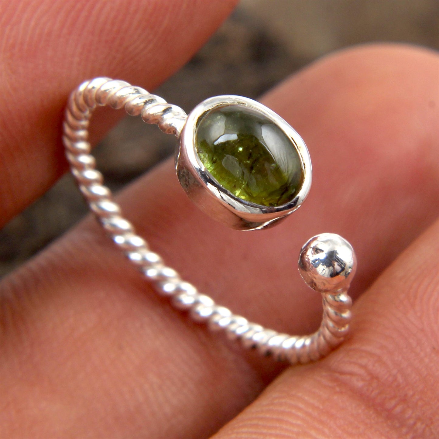 Peridot 925 Sterling Silver Ring August Birthstone Ring Adjustable Twisted Wire Band Ring