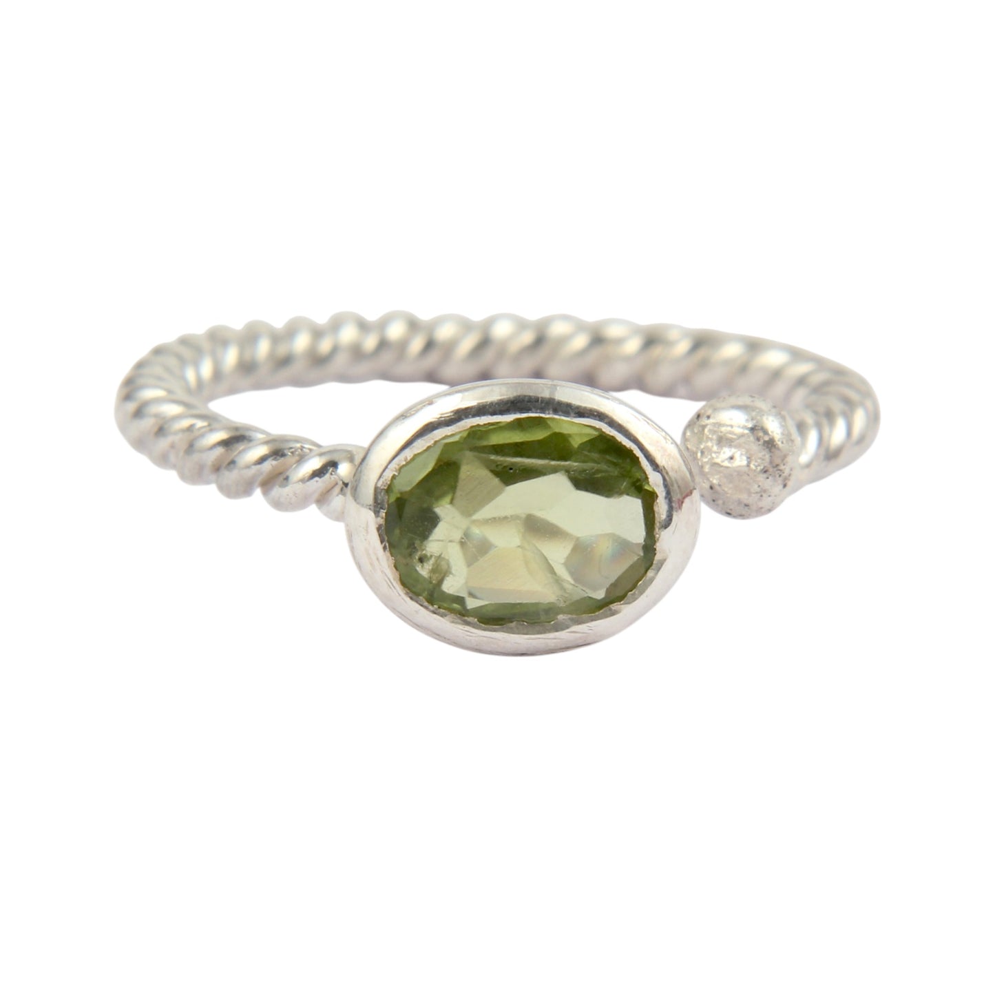 Faceted Peridot 925 Sterling Silver Ring Handmade August Birthstone Ring Adjustable Twisted Wire Band Ring