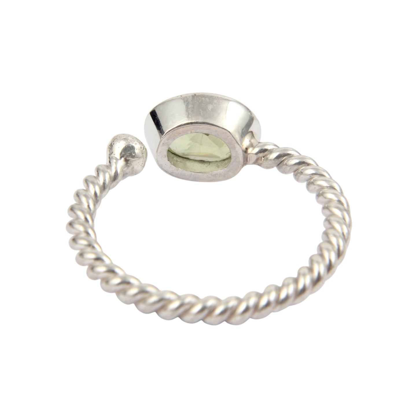 Faceted Peridot 925 Sterling Silver Ring Handmade August Birthstone Ring Adjustable Twisted Wire Band Ring