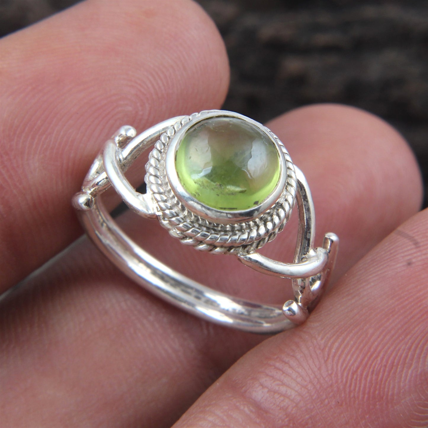Peridot Ring in 925 Sterling Silver Handcrafted Round Gemstone Ring August Birthstone Jewelry