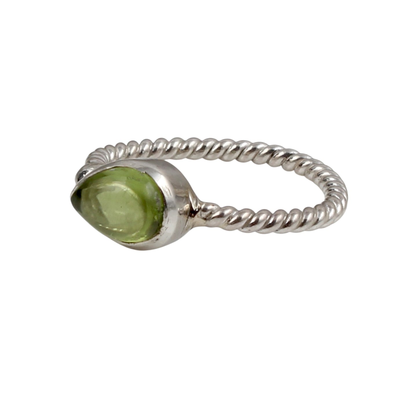 Pear Peridot Cabochon 925 Sterling Silver Ring August Birthstone Promise Ring Adjustable Twisted Wire Band Ring