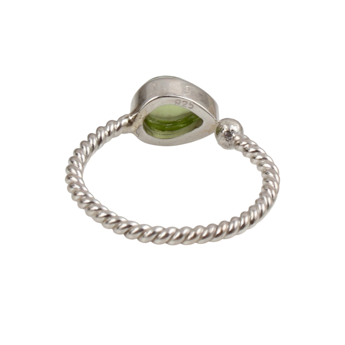 Pear Peridot Cabochon 925 Sterling Silver Ring August Birthstone Promise Ring Adjustable Twisted Wire Band Ring