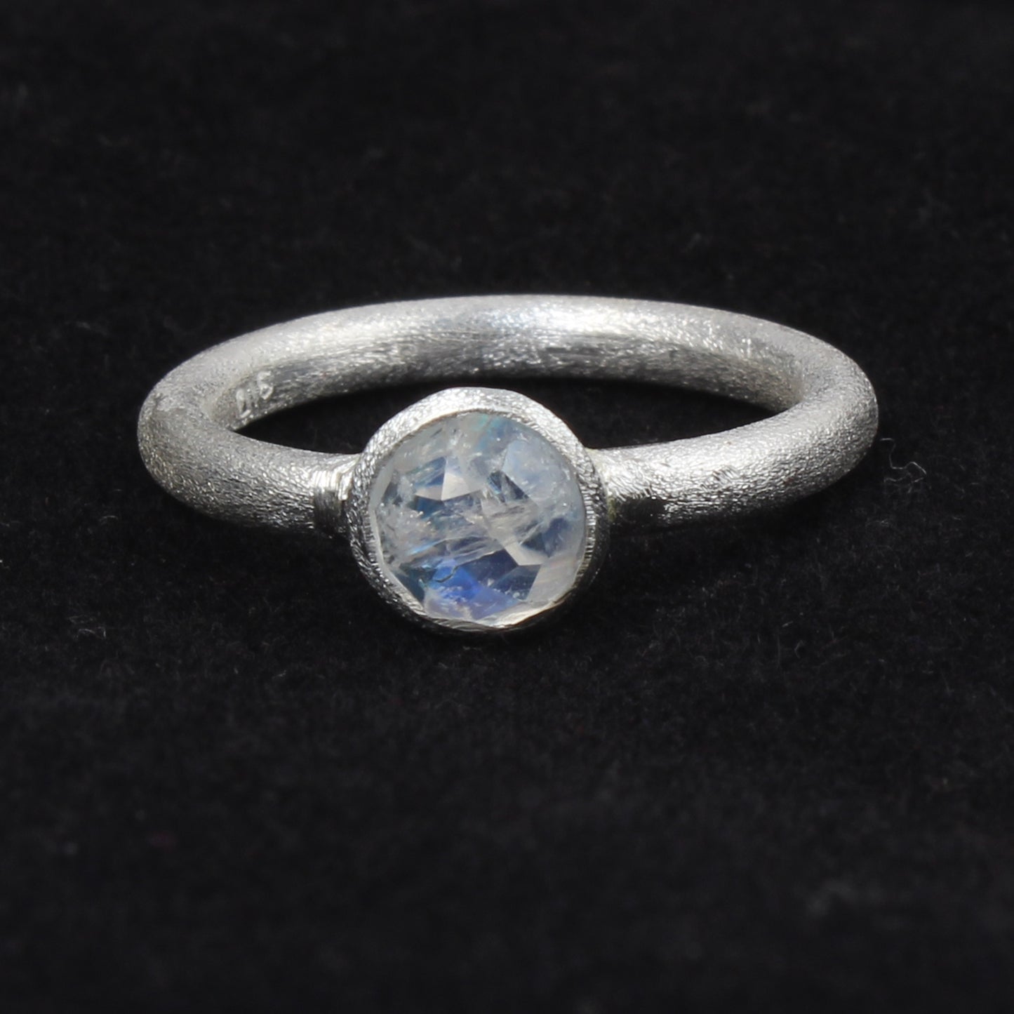 Minimalist Faceted Rainbow Moonstone Ring Matte Finish 925 Sterling Silver Natural Gemstone Ring