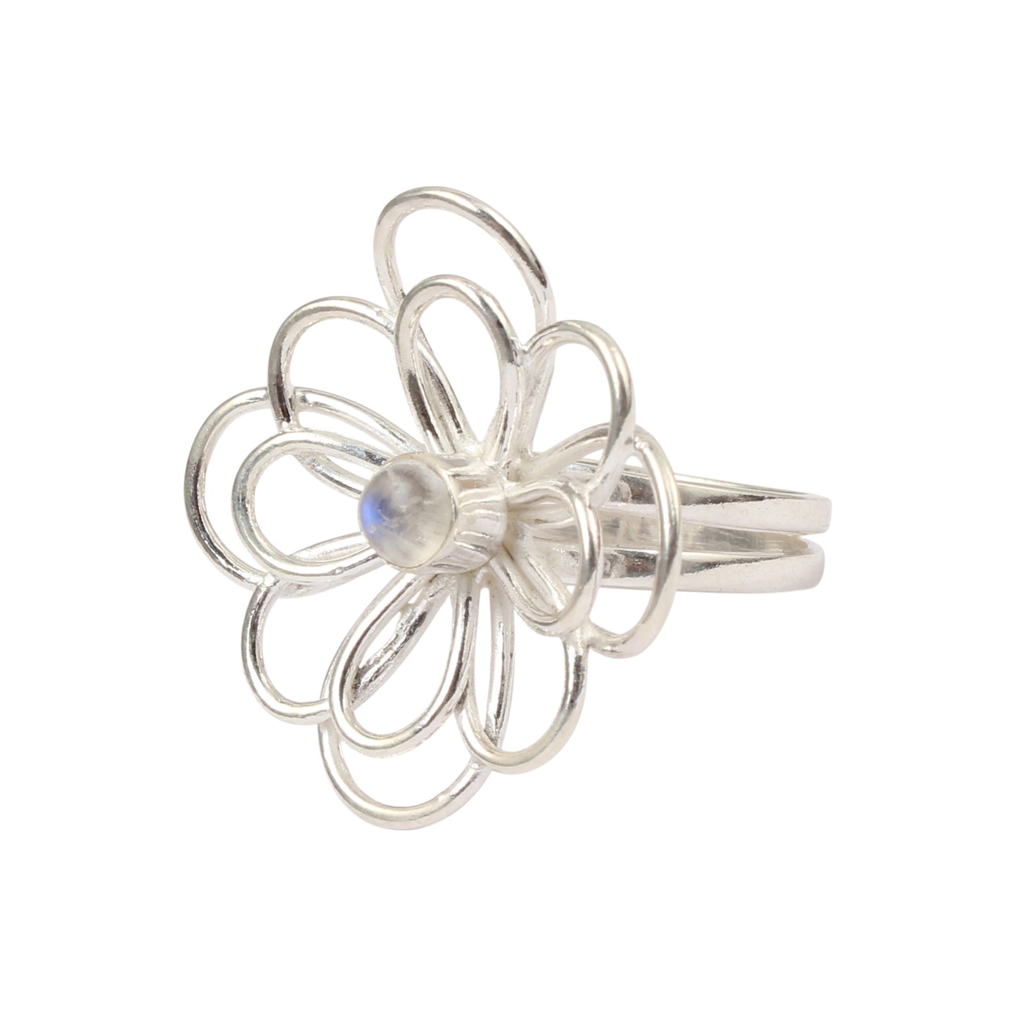 Floral Inspired Cocktail Ring Natural Rainbow Moonstone Handmade 925 Sterling Silver Gemstone Ring