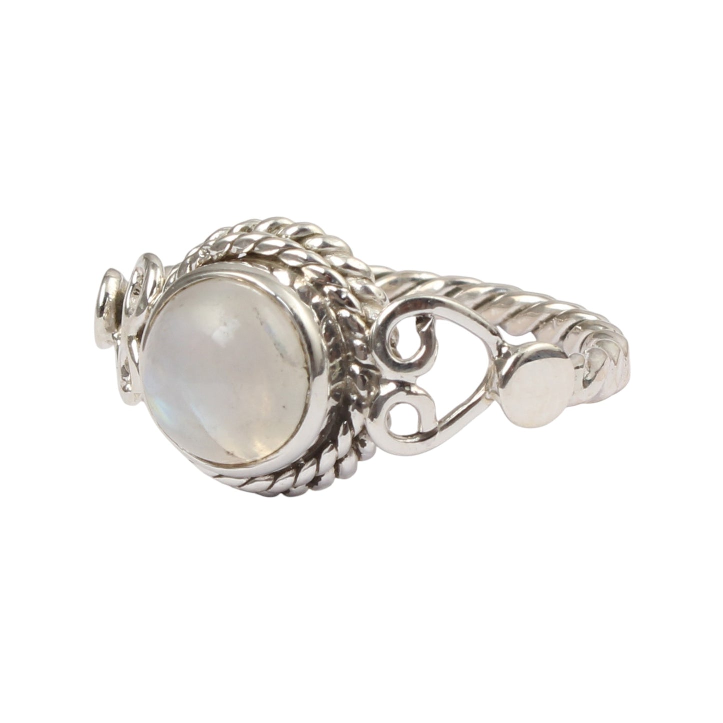 Boho Rainbow Moonstone Ring Handmade Twisted Wire 925 Sterling Silver Natural Round Gemstone Ring