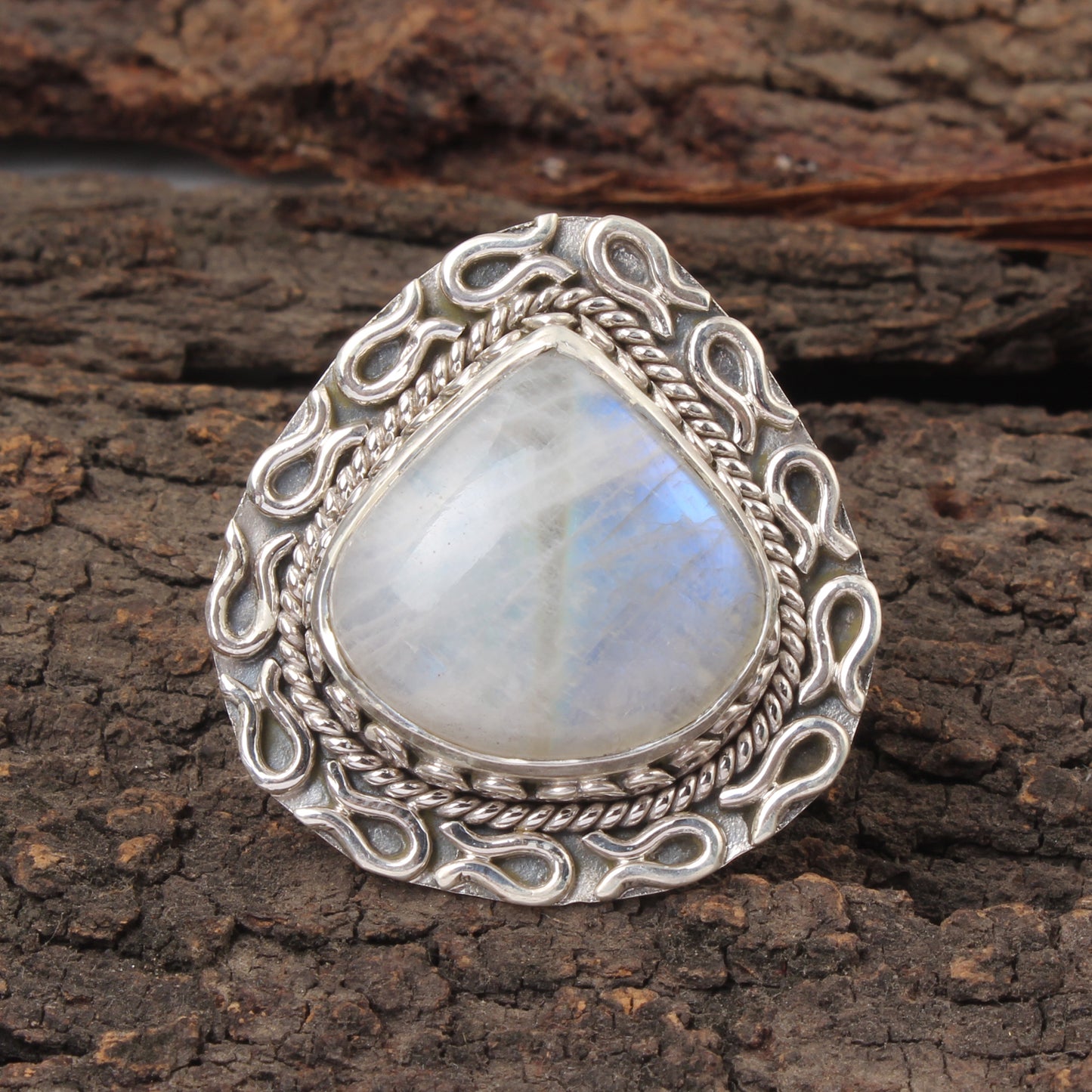 Heart Shape Bohemian Rainbow Moonstone Ring Handmade 925 Sterling Silver Natural Gemstone Ring