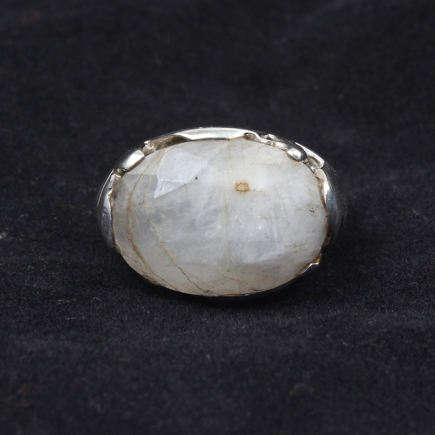 Rainbow Moonstone Openwork Ring Designer Heavy 925 Sterling Silver Natural Oval Gemstone Ring