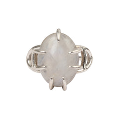 Rainbow Moonstone Solitaire Prong Setting Ring Handmade 925 Sterling Silver Natural Gemstone Ring