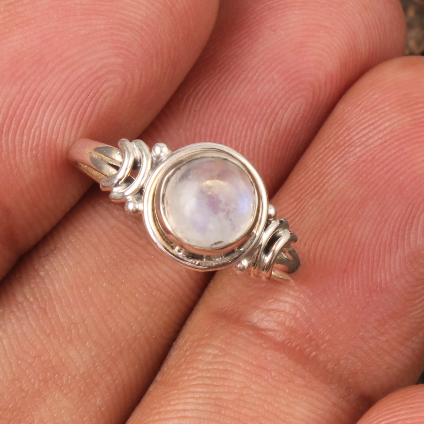 Minimalist Boho Rainbow Moonstone Ring Handmade 925 Sterling Silver Natural Gemstone Ring