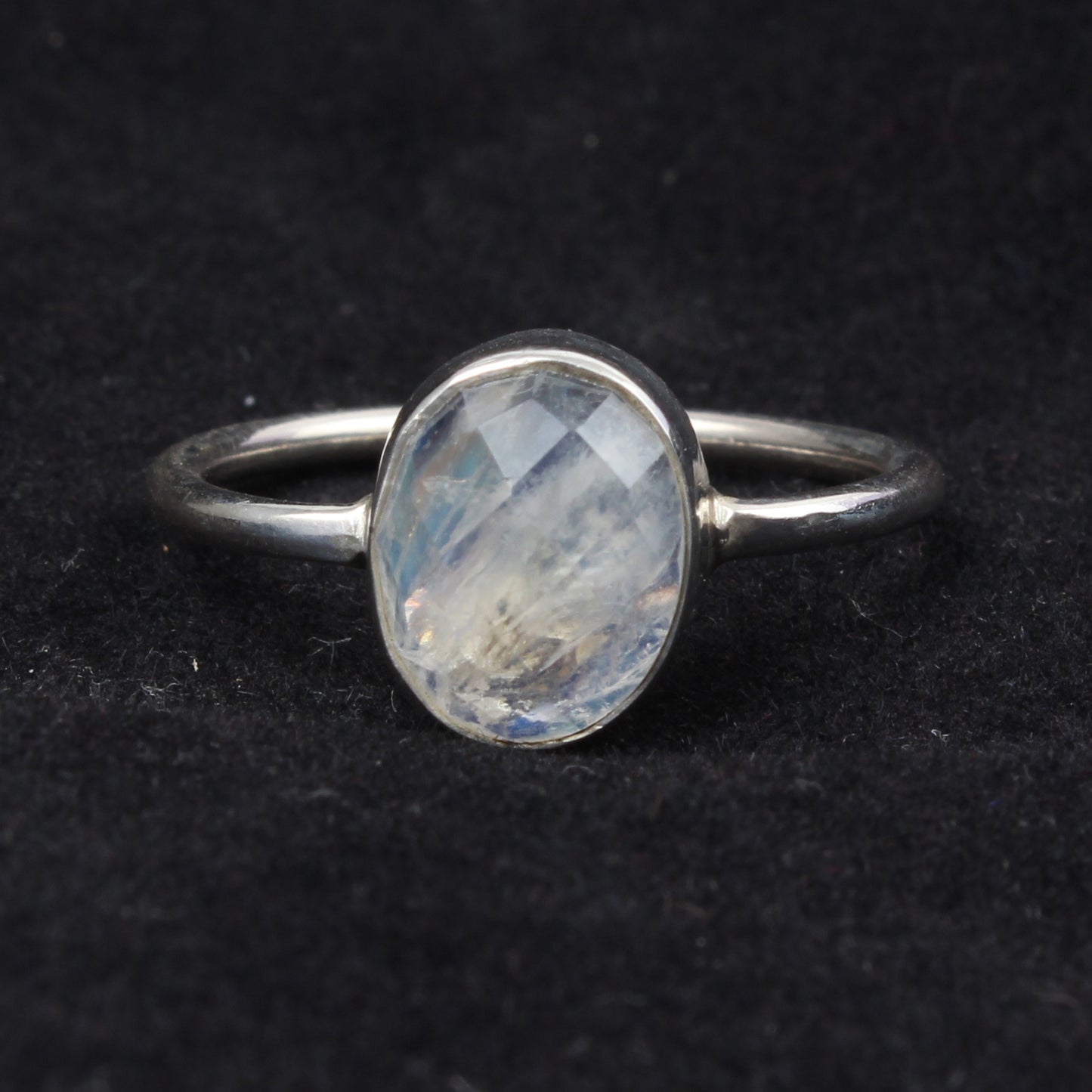 Faceted Rainbow Moonstone Ring Handmade Simple 925 Sterling Silver Oval Natural Gemstone Ring