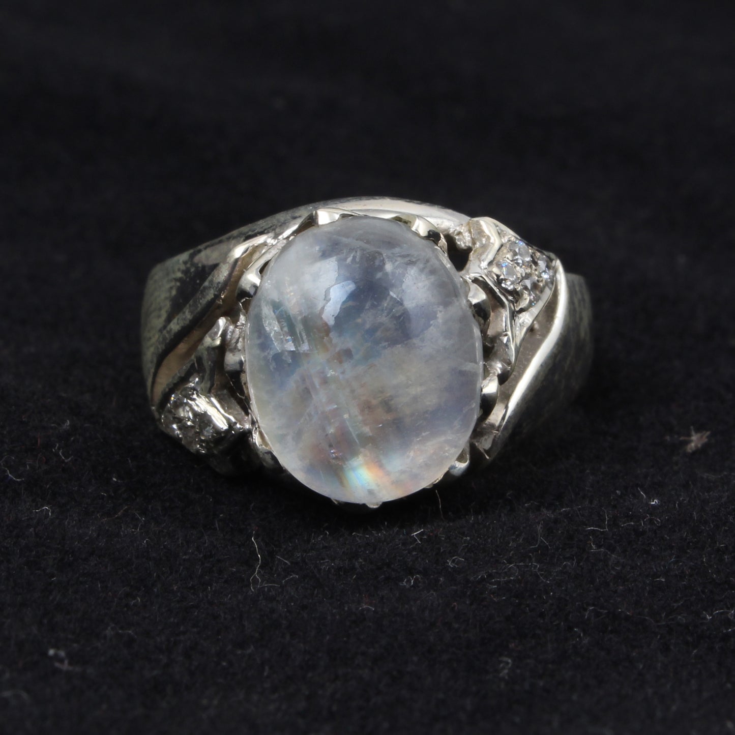 Vintage Style Rainbow Moonstone Ring with CZ Studded Handmade 925 Sterling Silver Ring Jewelry