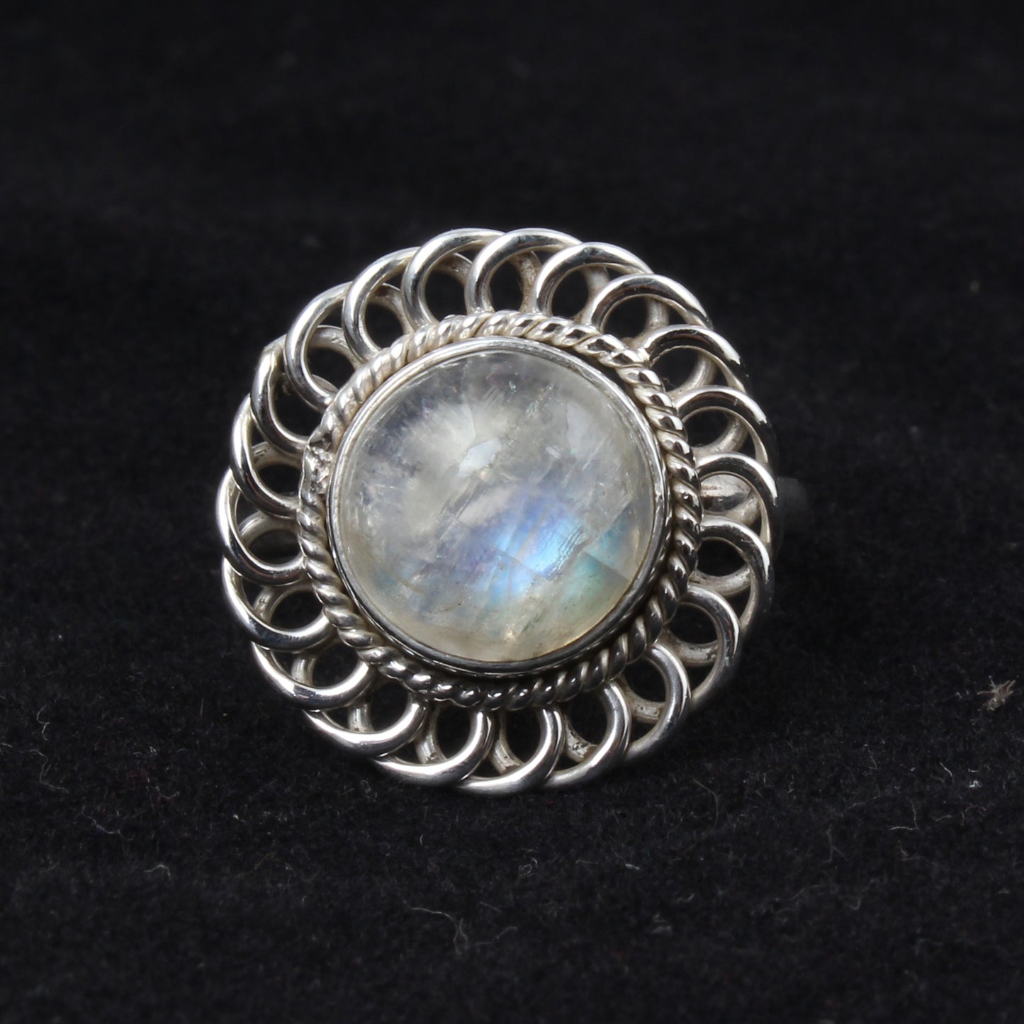 Vintage Style Rainbow Moonstone Cocktail Ring Handmade 925 Sterling Silver Natural Gemstone Ring Jewelry