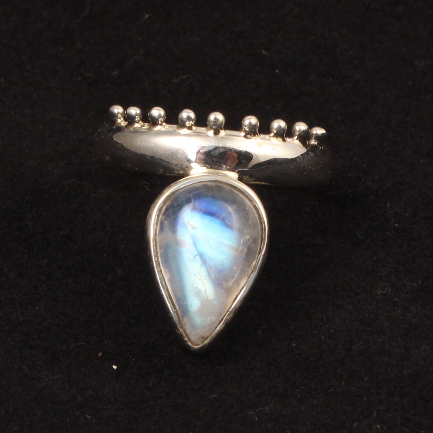Boho Style Pear Shaped Rainbow Moonstone Ring with Decorative Band Handmade 925 Sterling Silver Ring