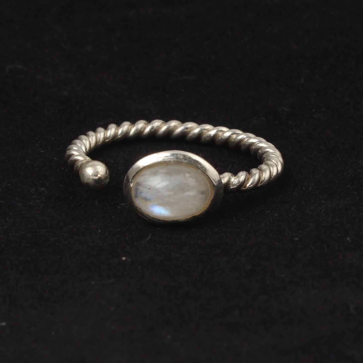 Rainbow Moonstone Adjustable Design Ring with Twisted Band Oval Shaped Stone 925 Sterling Silver Ring