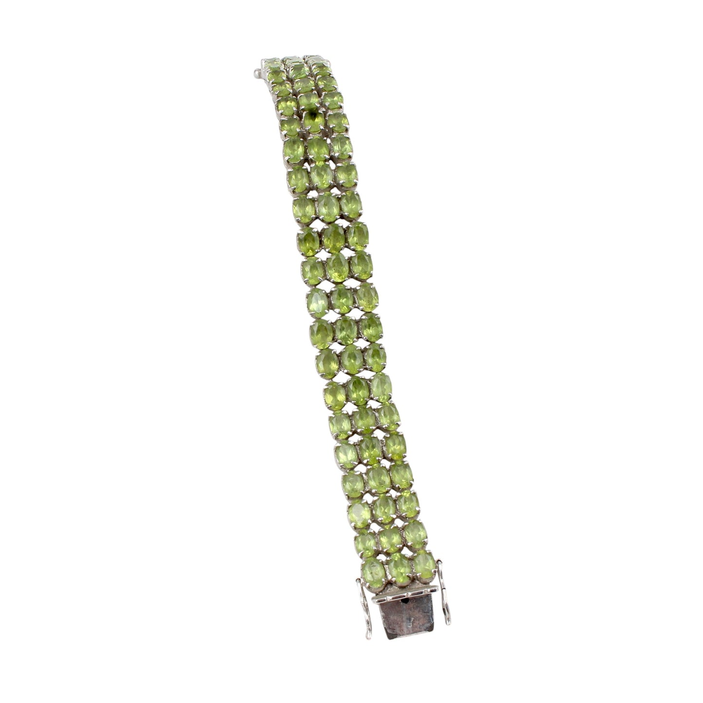 Elegant Natural Peridot Bracelet Triple-Row 925 Sterling Silver Bracelet August Birthstone Jewelry