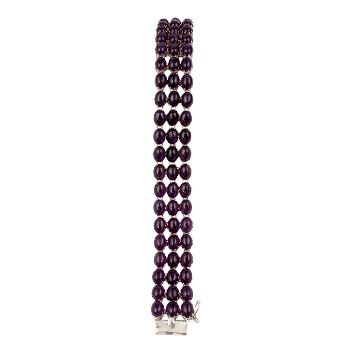 Natural Oval Amethyst Bracelet Triple-Row 925 Sterling Silver Bracelet Elegant February Birthstone Bracelet