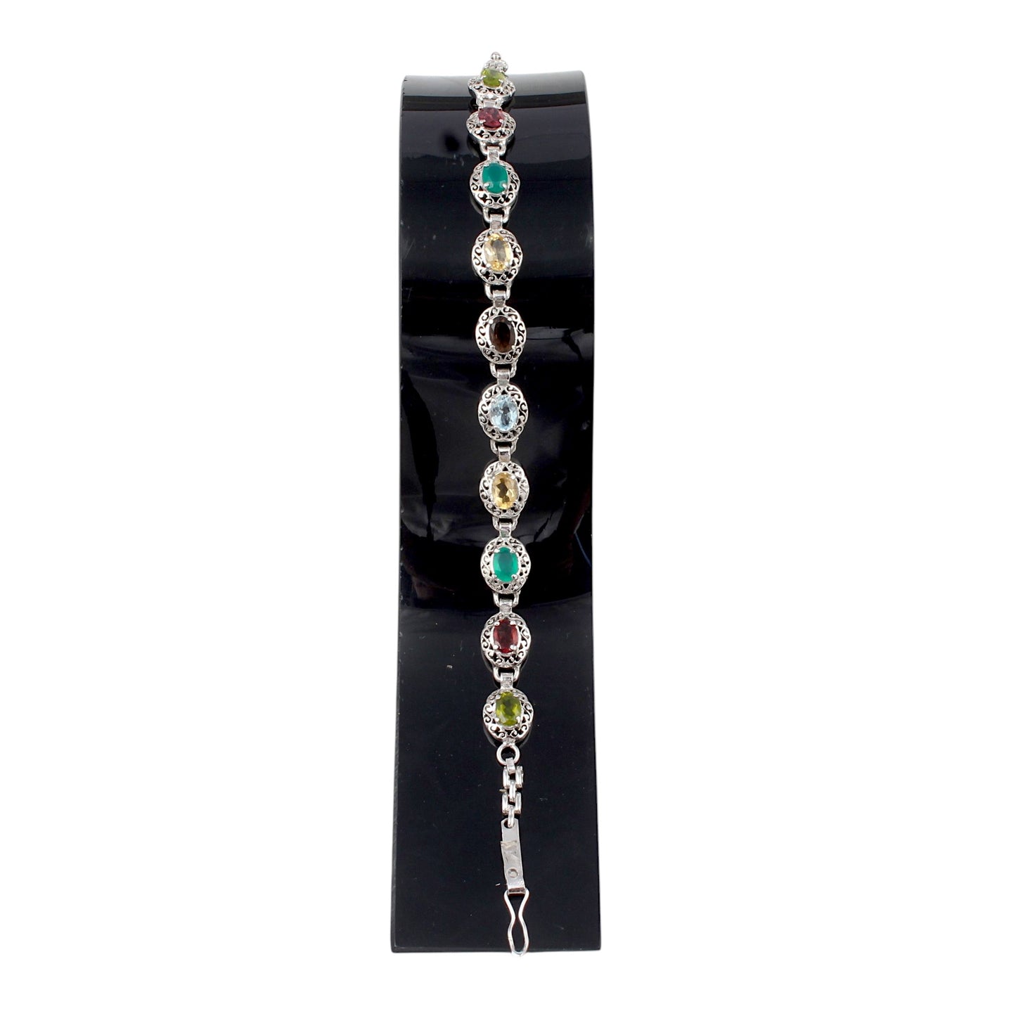 Multi Birthstone Bracelet Handmade Prong Set Link Bracelet 925 Sterling Silver Faceted Gemstone Vintage Bracelet