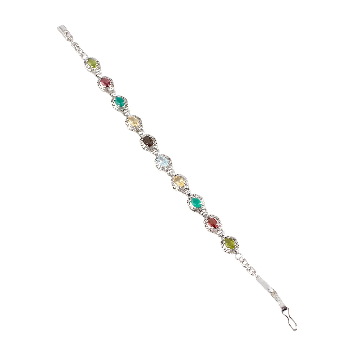 Multi Birthstone Bracelet Handmade Prong Set Link Bracelet 925 Sterling Silver Faceted Gemstone Vintage Bracelet