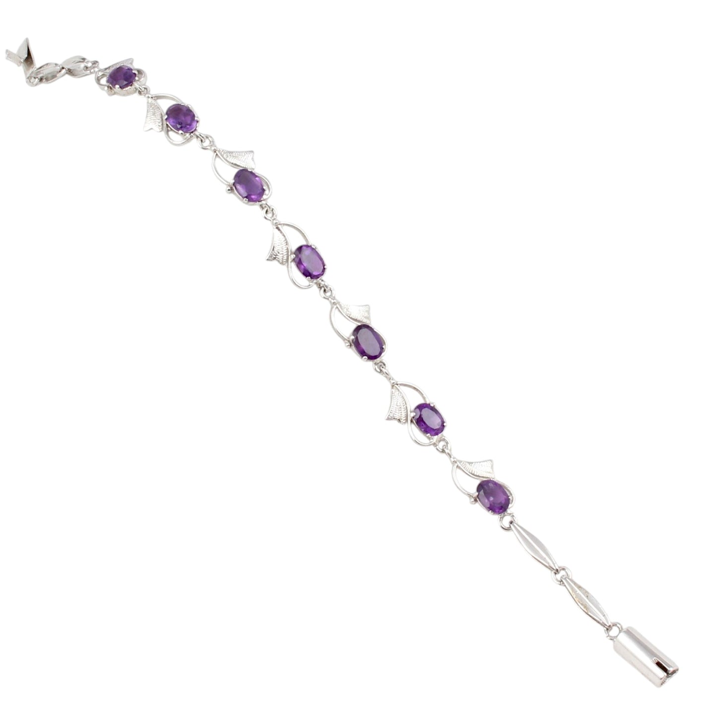Natural Amethyst Bracelet Prong Setting 925 Sterling Silver Amethyst Link Charm Bracelet February Birthstone Jewelry