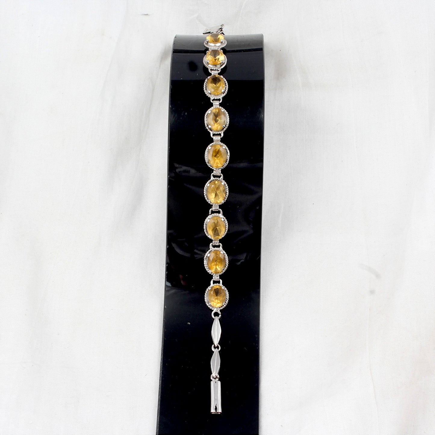 Natural Citrine Bracelet Prong Setting 925 Sterling Silver Yellow Citrine Link Bracelet November Birthstone Jewelry
