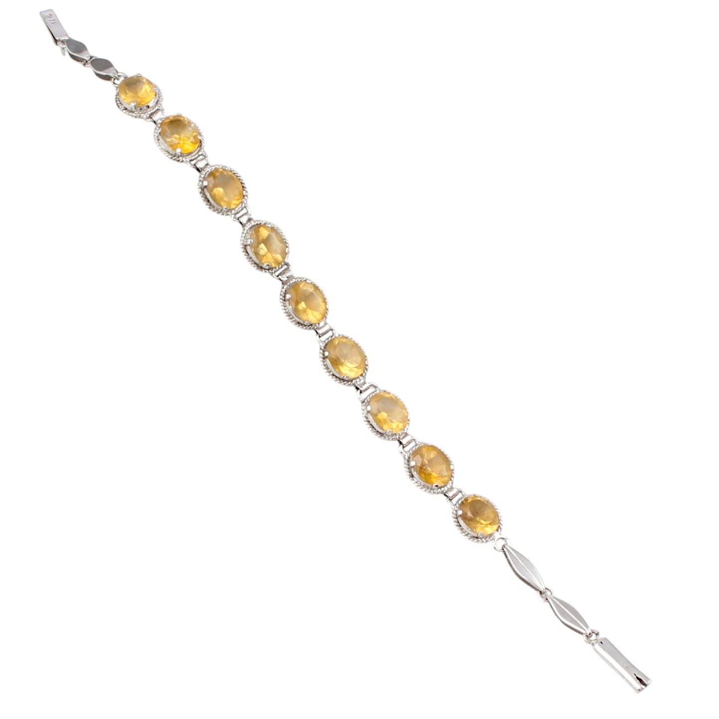 Natural Citrine Bracelet Prong Setting 925 Sterling Silver Yellow Citrine Link Bracelet November Birthstone Jewelry