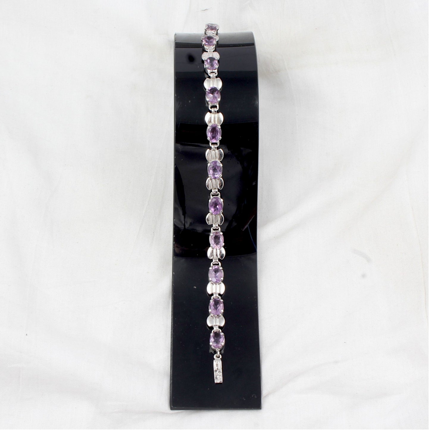 Faceted Amethyst Bracelet Prong Setting 925 Sterling Silver Amethyst Link Charm Bracelet February Birthstone Jewelry