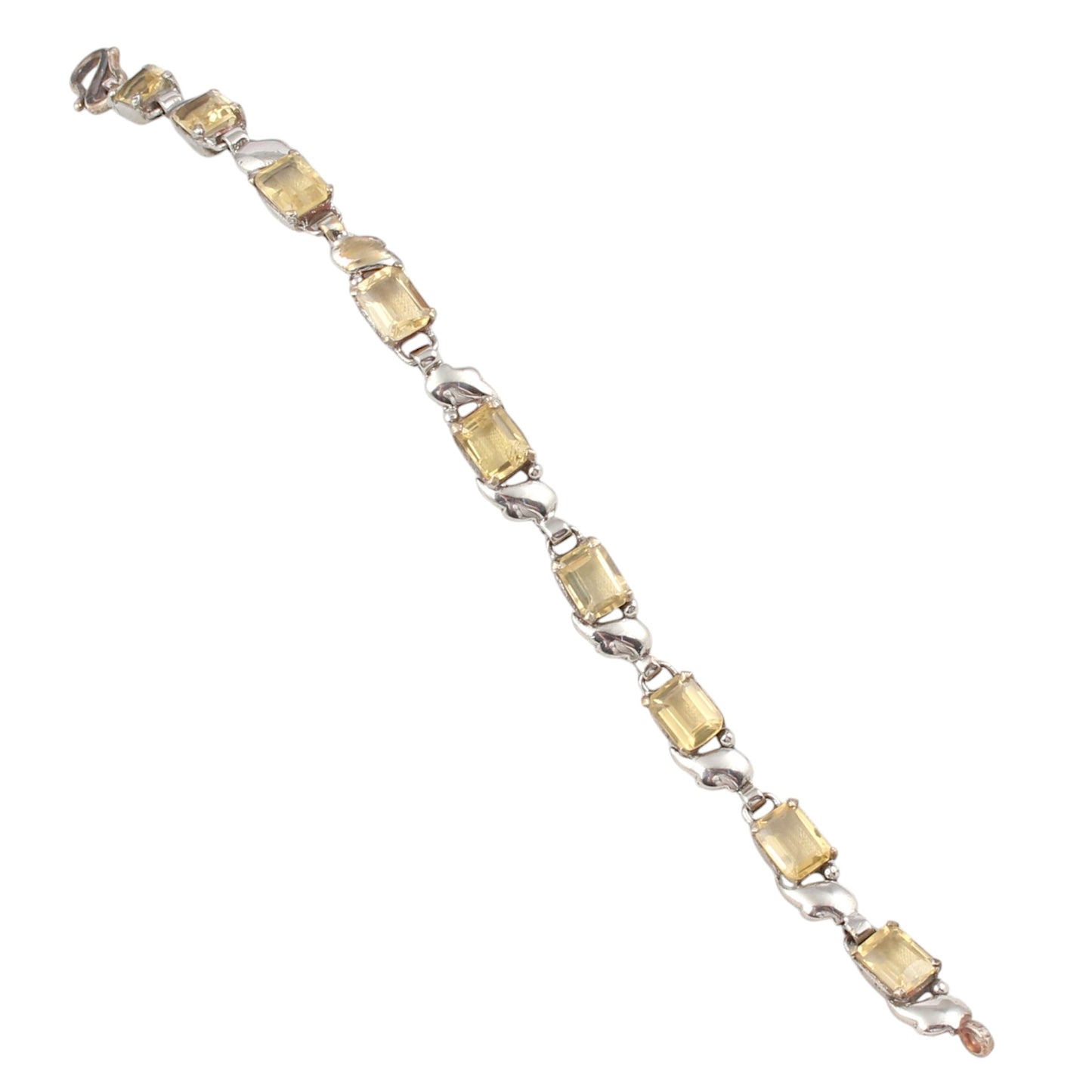 Natural Citrine Bracelet Handmade Prong Setting 925 Sterling Silver Yellow Citrine Link Bracelet November Birthstone Jewelry