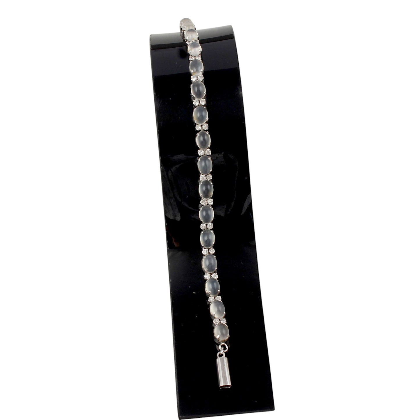 Peach Moonstone Bracelet with CZ Handmade 925 Sterling Silver Prong Setting Unique Artisan Bracelet Jewelry