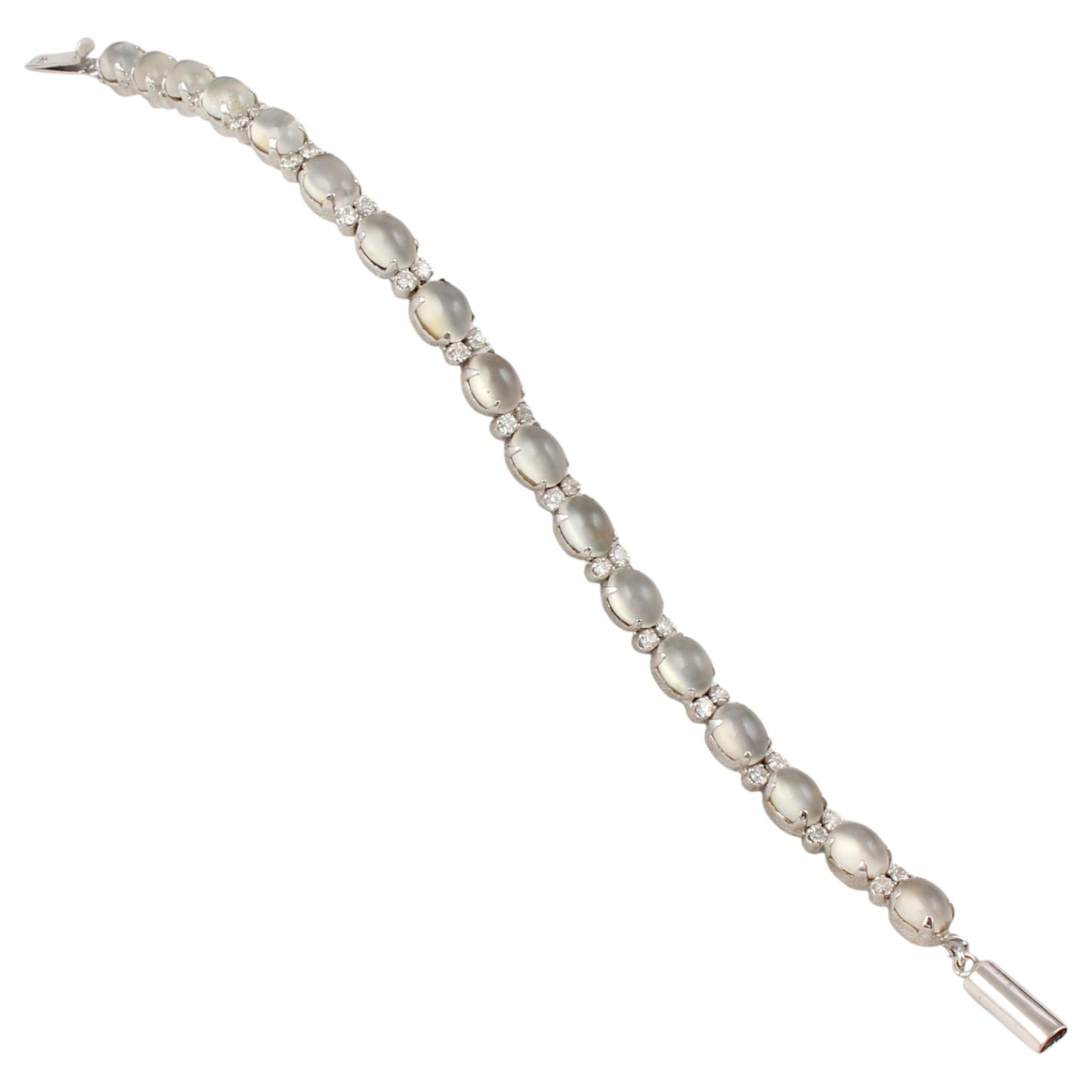 Peach Moonstone Bracelet with CZ Handmade 925 Sterling Silver Prong Setting Unique Artisan Bracelet Jewelry