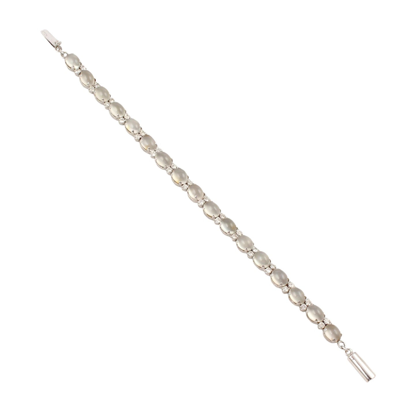 Peach Moonstone Bracelet with CZ Handmade 925 Sterling Silver Prong Setting Unique Artisan Bracelet Jewelry