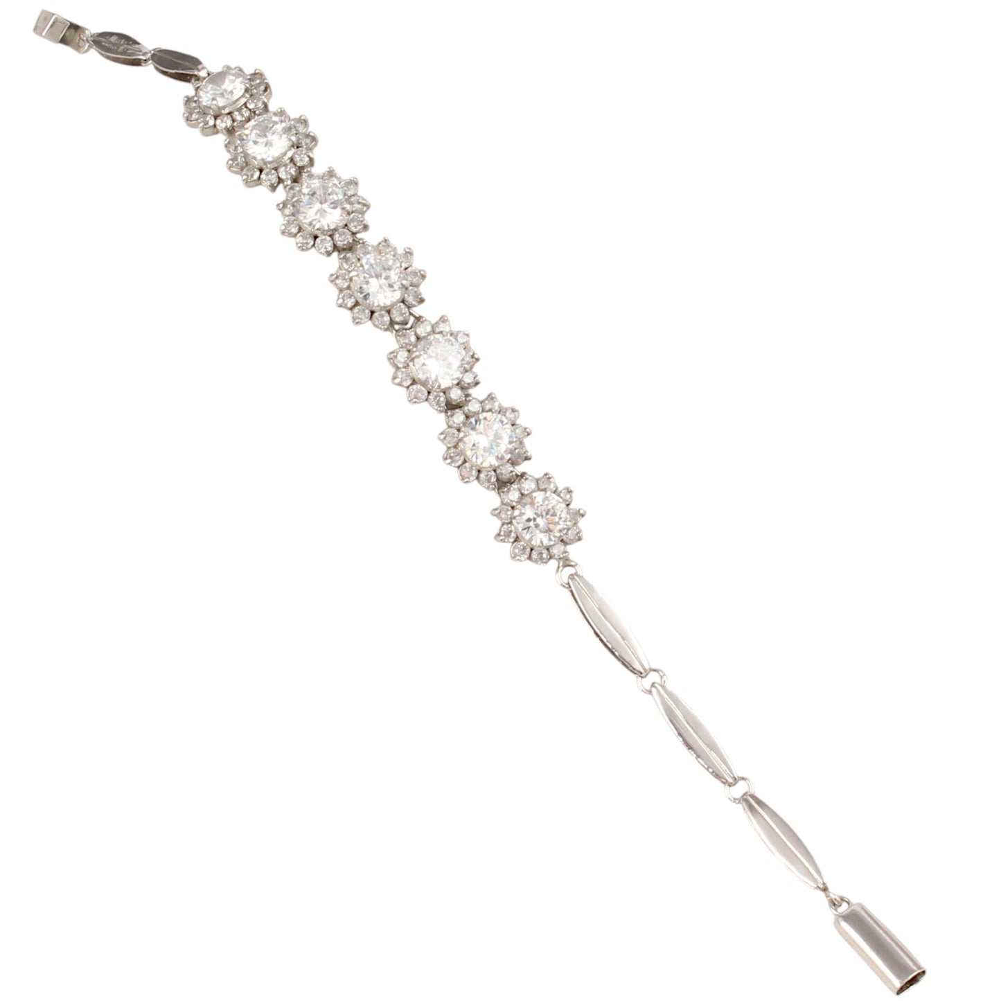 Natural Cubic Zirconia Studded Bracelet Handmade Prong Setting 925 Sterling Silver Bracelet