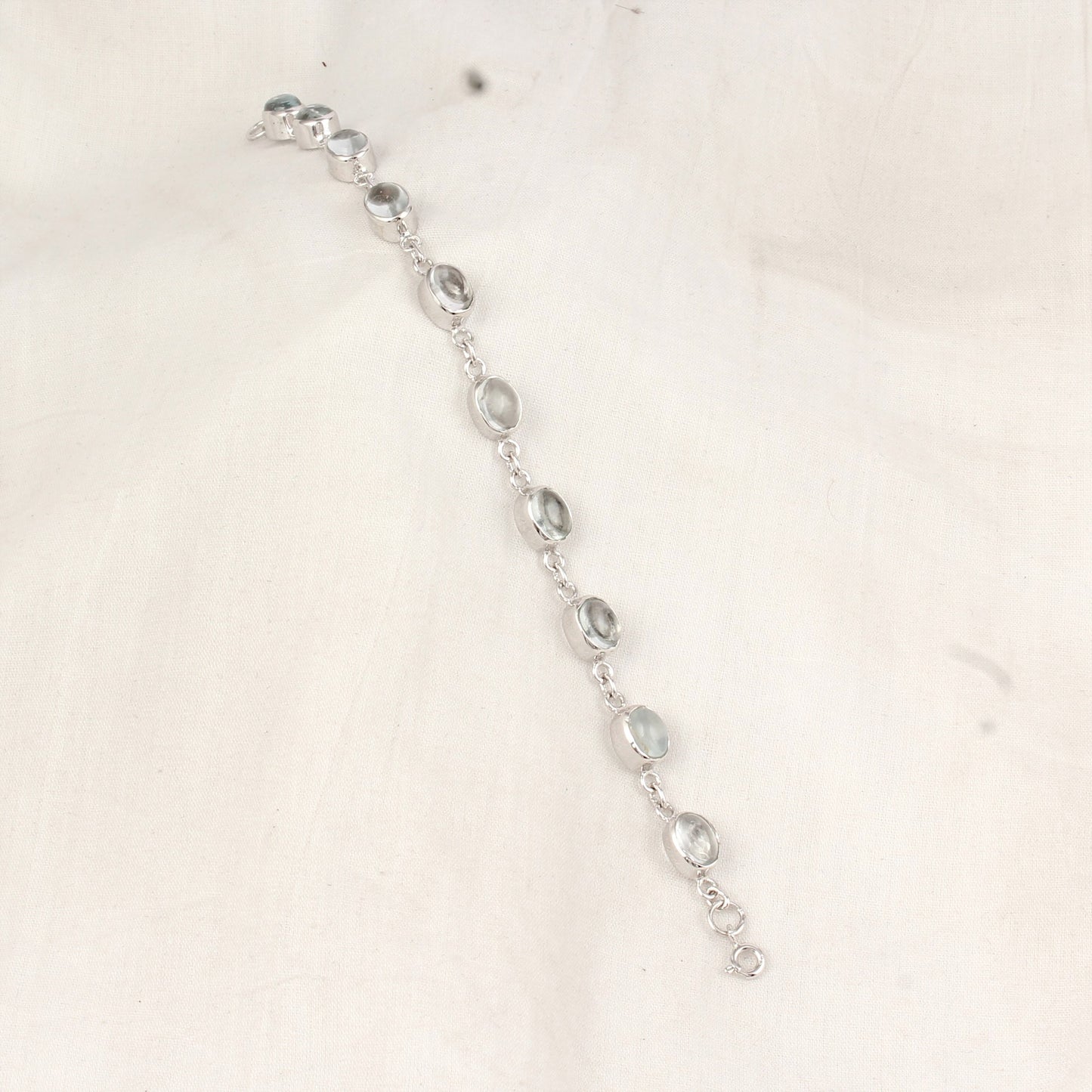 White Crystal Quartz Link Bracelet Handmade 925 Sterling Silver Bracelet Clear Quartz Jewelry