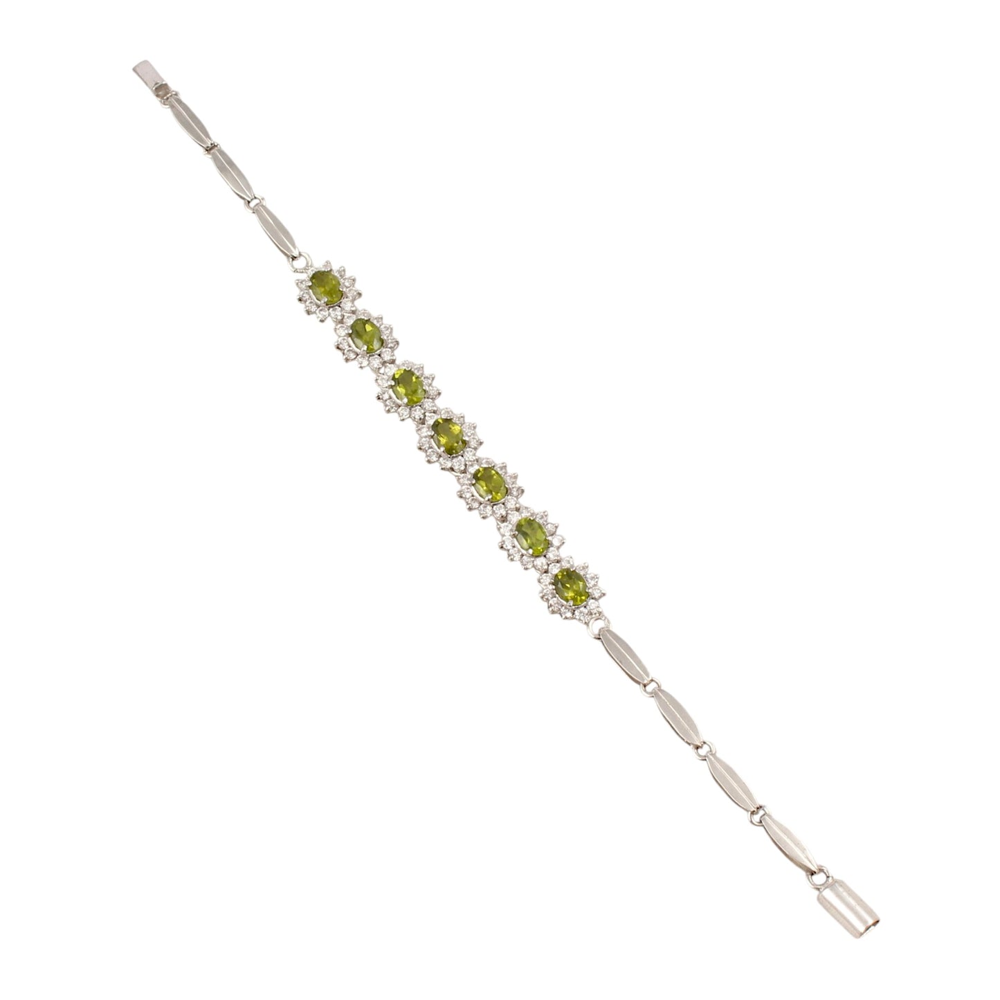 Natural Peridot Bracelet with CZ Studded Handmade 925 Sterling Silver Prong Setting Faceted August Birthstone Jewelry