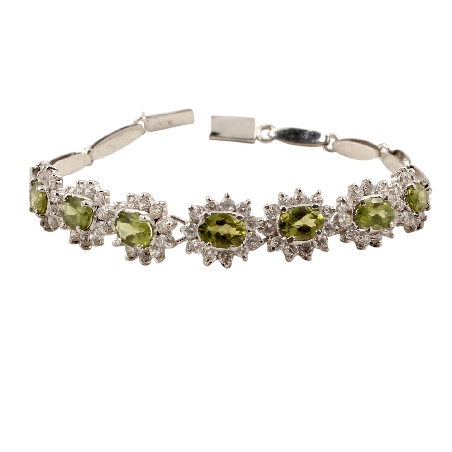 Natural Peridot Bracelet with CZ Studded Handmade 925 Sterling Silver Prong Setting Faceted August Birthstone Jewelry