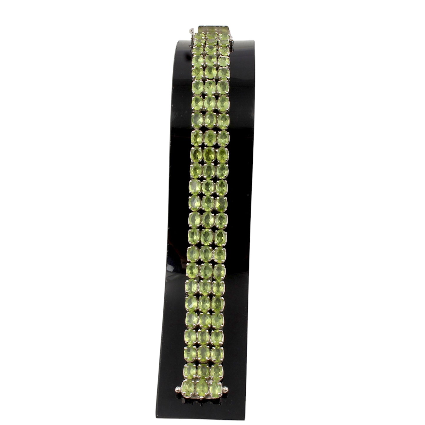 Elegant Natural Peridot Bracelet Prong Set Triple-Row 925 Sterling Silver Bracelet August Birthstone Jewelry