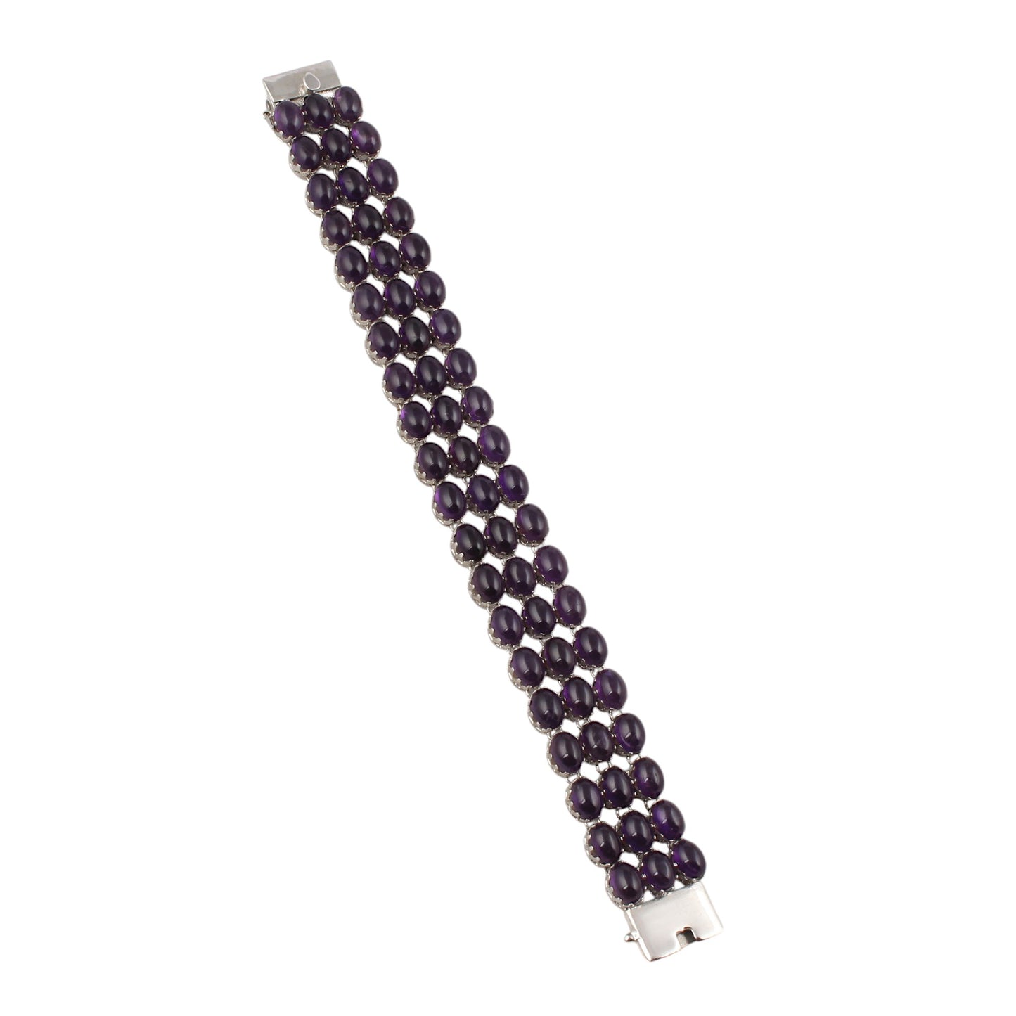 Natural Amethyst Cab Bracelet Prong Setting 925 Sterling Silver Bracelet Elegant February Birthstone Bracelet Jewelry