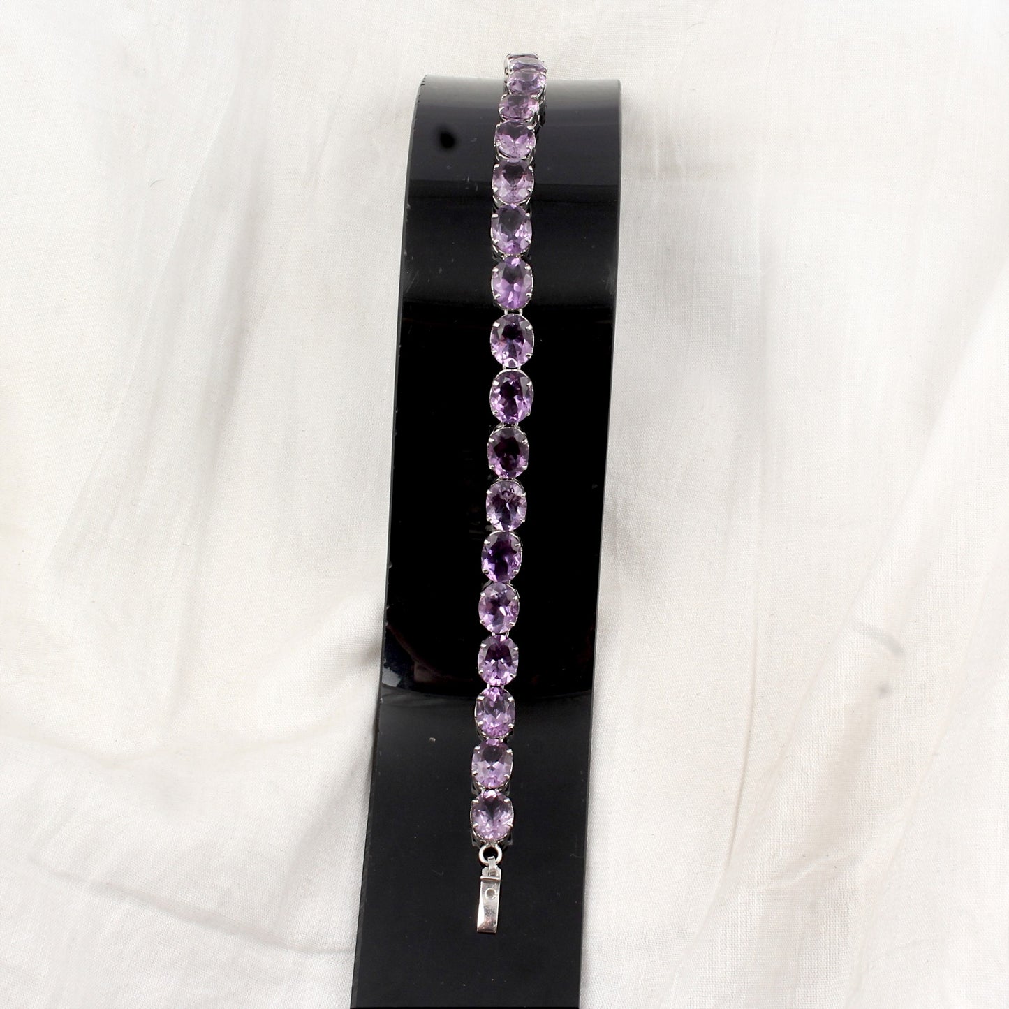 Faceted Amethyst Bracelet Prong Setting 925 Sterling Silver Amethyst Link Bracelet February Birthstone Jewelry