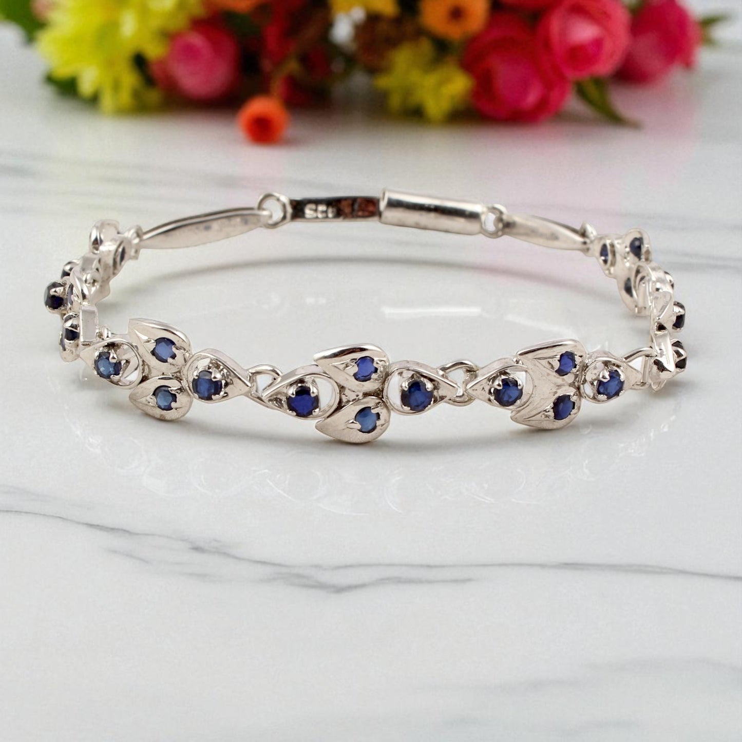 Natural Blue Sapphire Bracelet Handmade Designer Minimalist 925 Sterling Silver Unique Artisan Bracelet