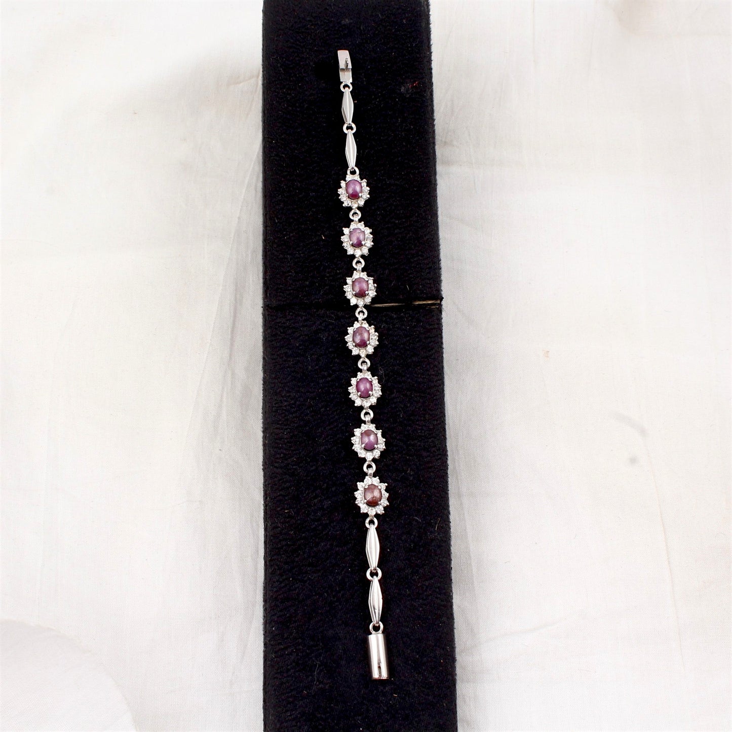 Star Ruby Bracelet with CZ Studded Handmade 925 Sterling Silver Designer Oval Ruby Bracelet Wedding Gift