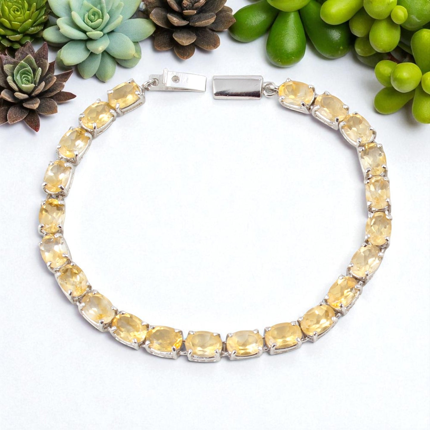 Natural Citrine Tennis Bracelet Handmade Prong Setting 925 Sterling Silver Yellow Citrine November Birthstone Gift