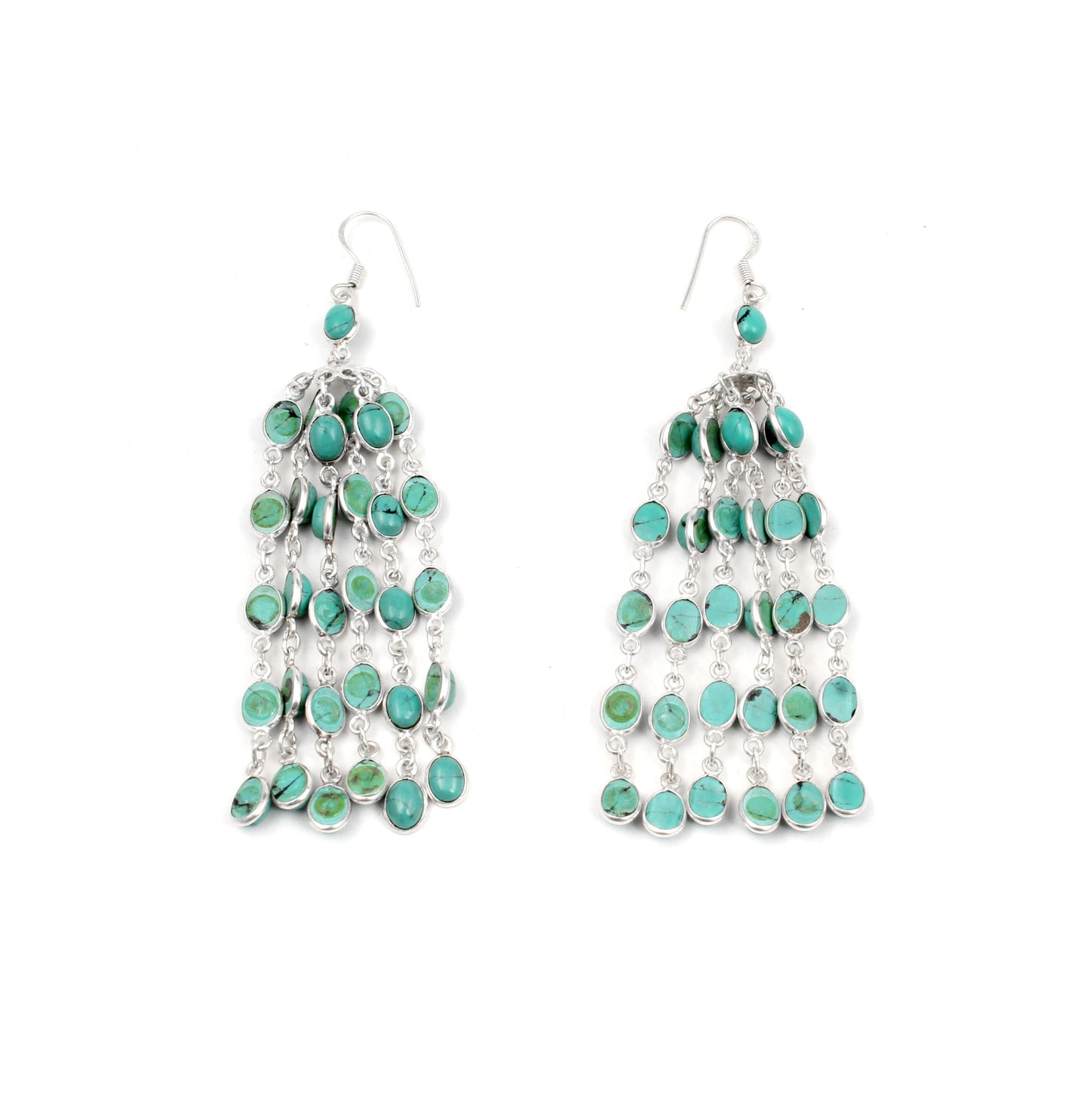 Turquoise 925 Sterling Silver Chandelier Earrings Handmade Jewelry