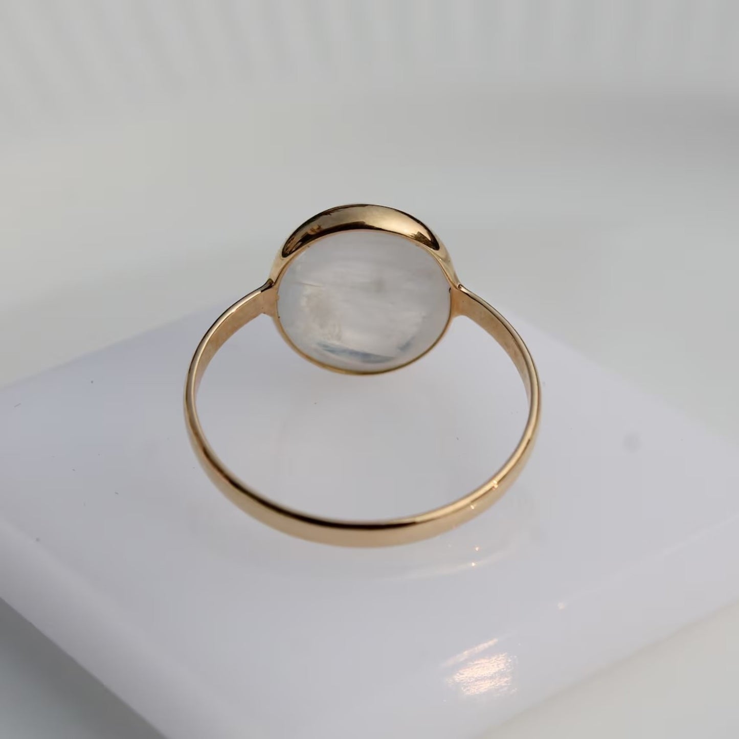 Oval Natural Rainbow Moonstone Ring in 14k Solid Yellow Gold